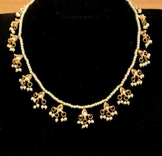 Women's White Kundan & Pearl Bead Necklace