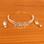 Women'S Pearl Cz Studded Choker Necklace Set / Hairband