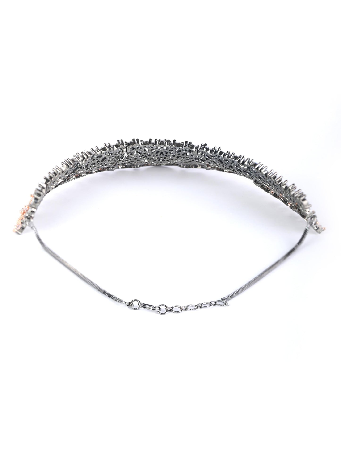 Women's Glitz Appeal-Grey American Diamond Cubic Zirconia Rose Gold Plated Choker Set - Priyaasi