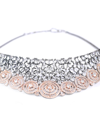 Women's Glitz Appeal-Grey American Diamond Cubic Zirconia Rose Gold Plated Choker Set - Priyaasi