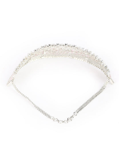 Women's Pink American Diamond Silver Plated Choker Set with MaangTikka - Priyaasi