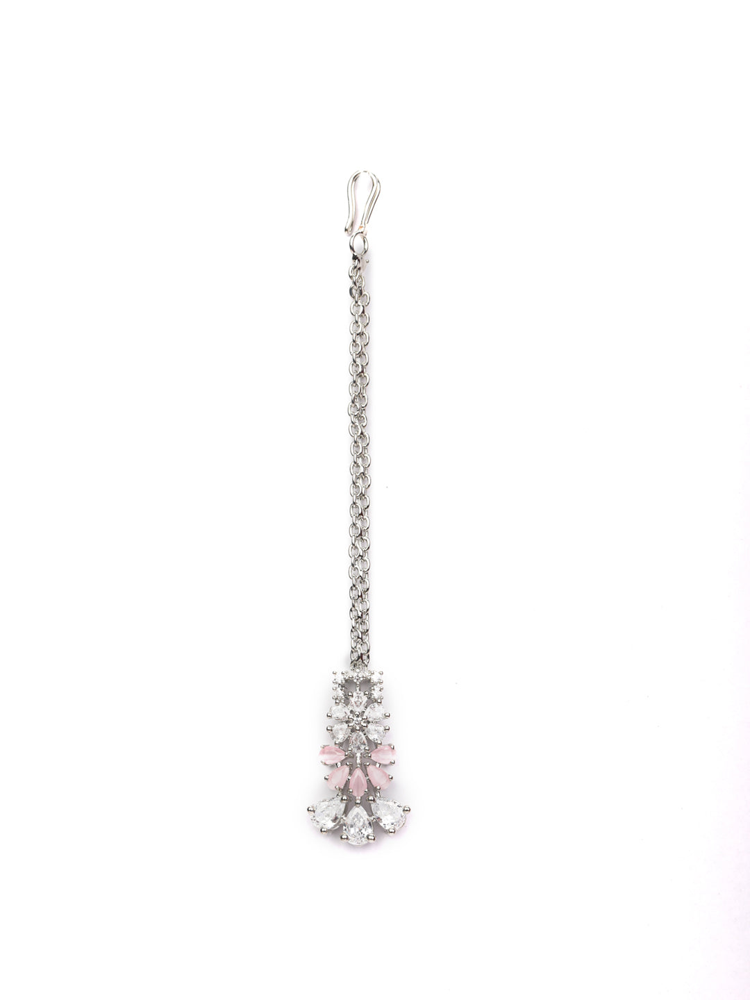 Women's Pink American Diamond Silver Plated Choker Set with MaangTikka - Priyaasi