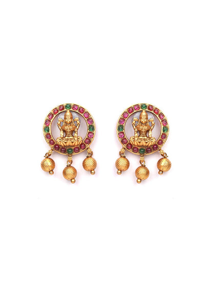 Women's Multi Color Kemp Stones Gold Plated Temple Choker Set - Priyaasi