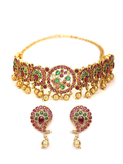 Women's Multi-Color Kemp Stones Gold Plated Choker Set - Priyaasi