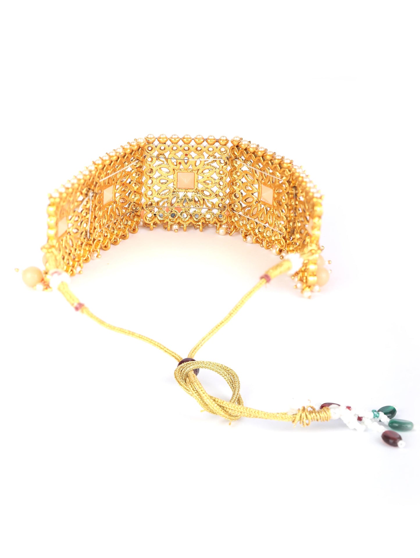 Women's Orange Kundan Gold Plated Choker Set with MaangTikka - Priyaasi