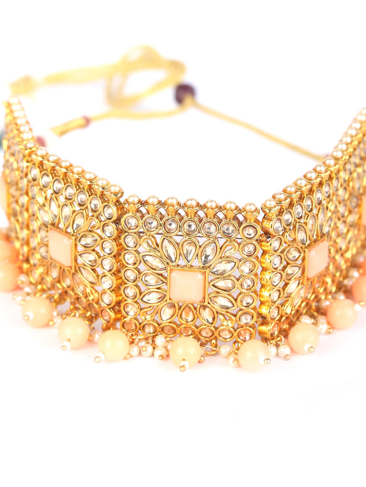 Women's Orange Kundan Gold Plated Choker Set with MaangTikka - Priyaasi