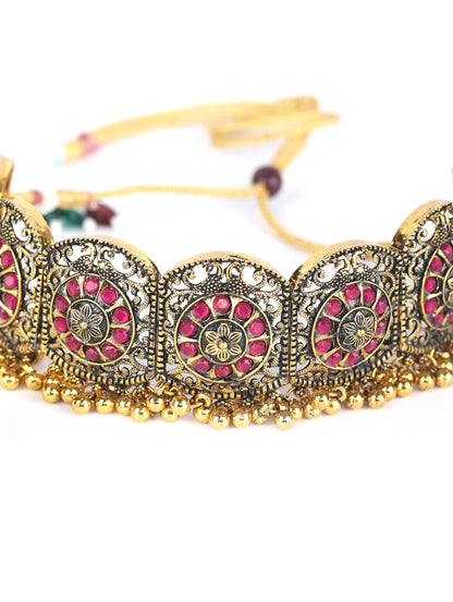 Women's Ruby Stones Studded Gold Plated Choker Set - Priyaasi