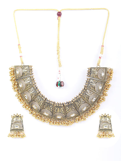 Women's Golden Gaze - Kundan Gold Plated Oxidised Jewellery Set - Priyaasi