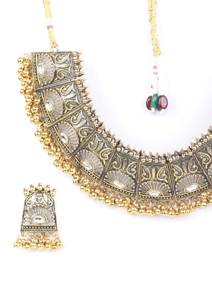 Women's Golden Gaze - Kundan Gold Plated Oxidised Jewellery Set - Priyaasi