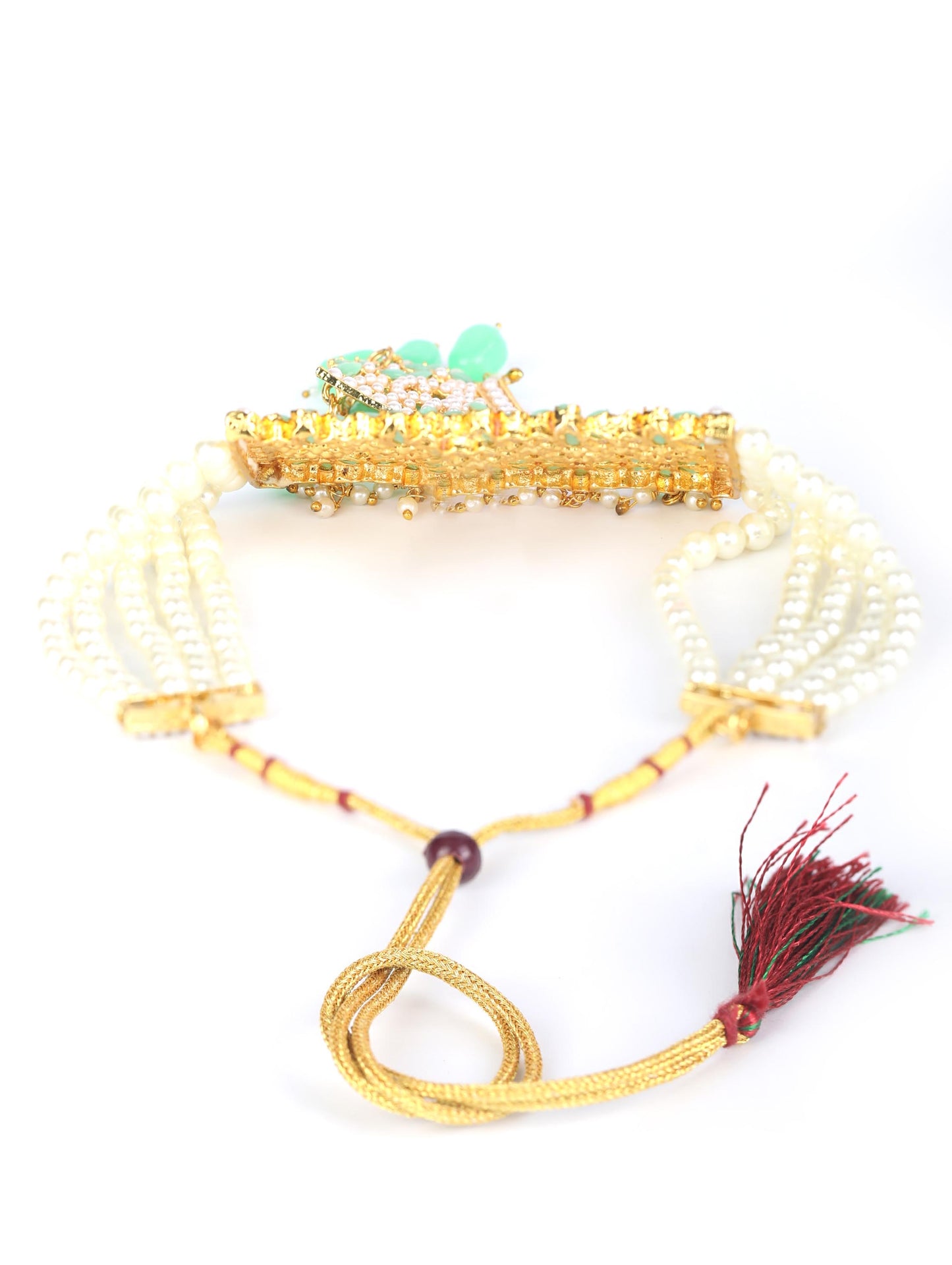 Women's Mint Green Pearls Stones Studded Gold Plated Choker Set - Priyaasi