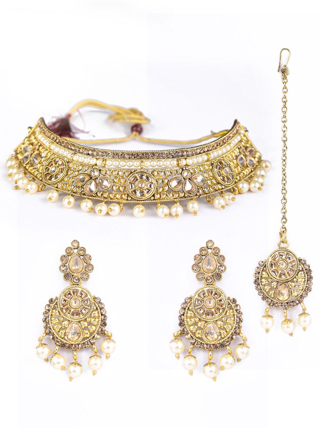 Women's White Kundan Gold Plated Choker Set with MaangTikka - Priyaasi