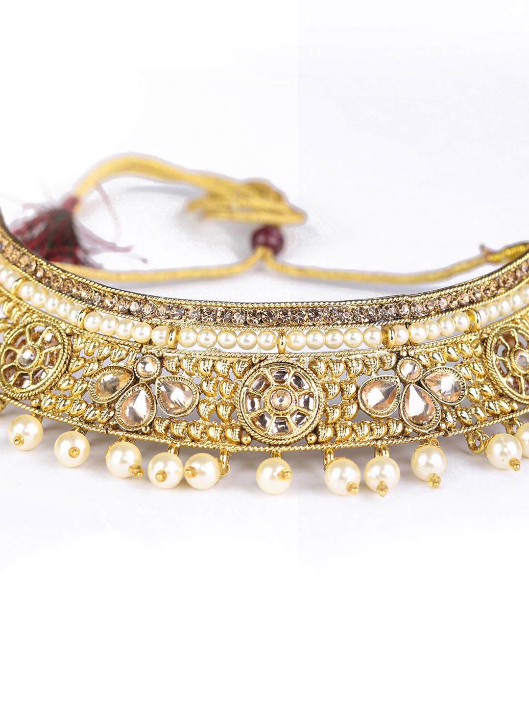 Women's White Kundan Gold Plated Choker Set with MaangTikka - Priyaasi