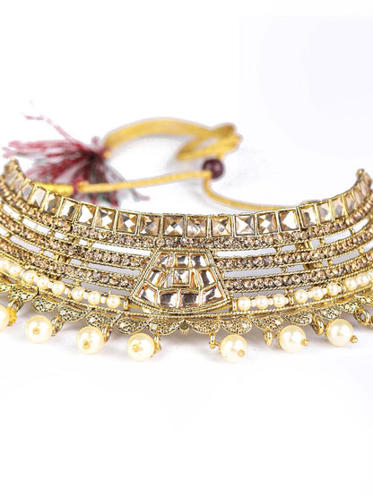 Women's White Kundan Gold Plated Choker Set with MaangTikka - Priyaasi