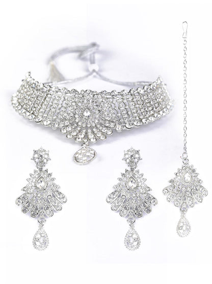 Women's Floral Luster - Kundan Silver Plated Choker Set with MaangTikka - Priyaasi