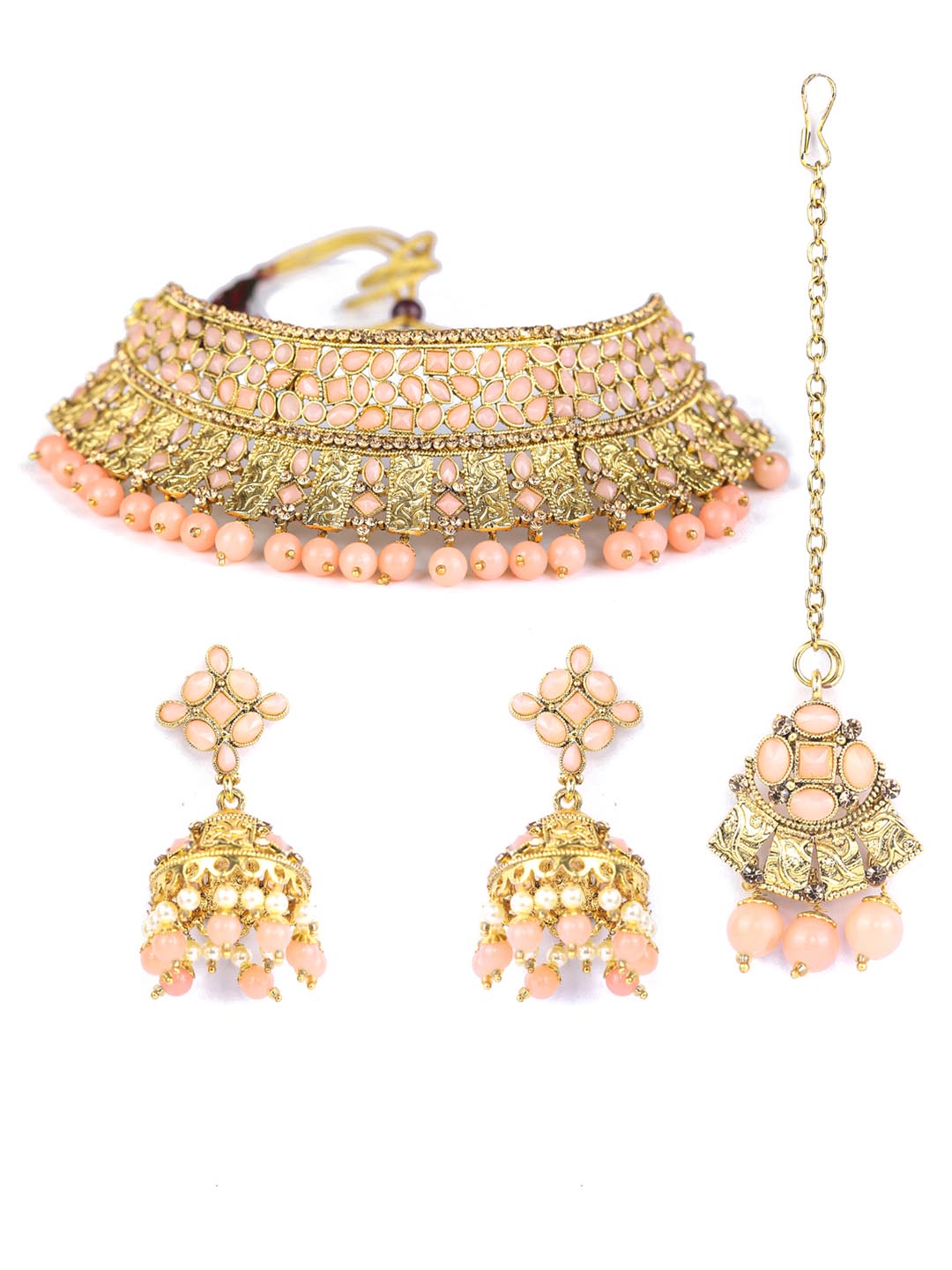 Women's Pink Kundan Gold Plated Choker Set with MaangTikka - Priyaasi