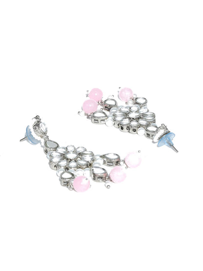 Women's White Pink Silver Plated Choker Set with MaangTikka - Priyaasi