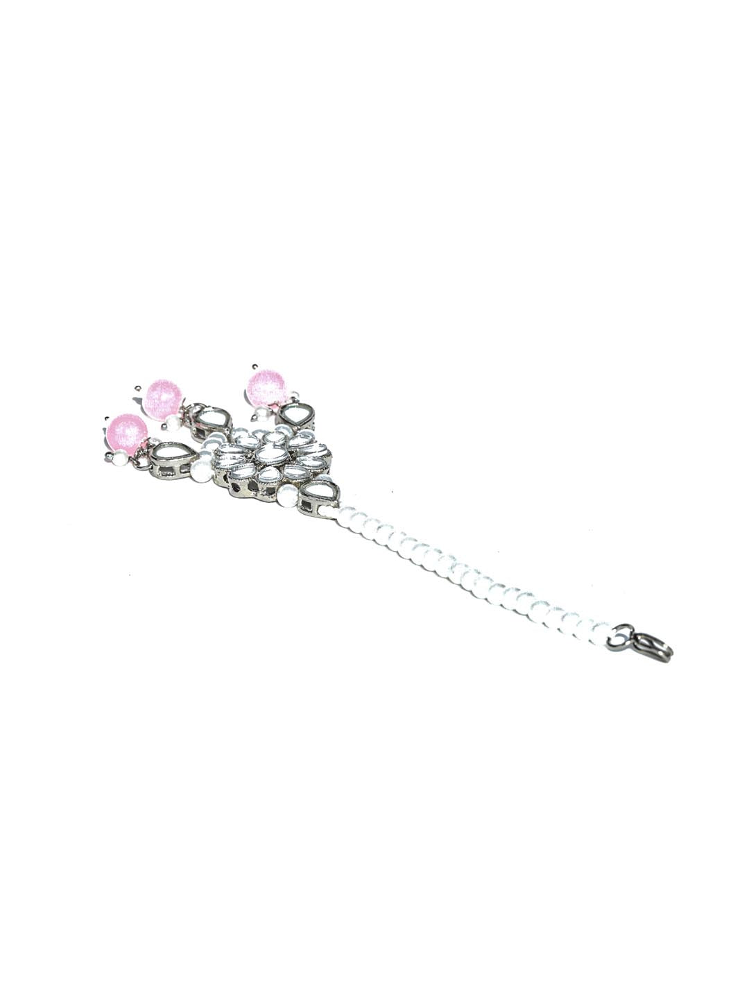 Women's White Pink Silver Plated Choker Set with MaangTikka - Priyaasi