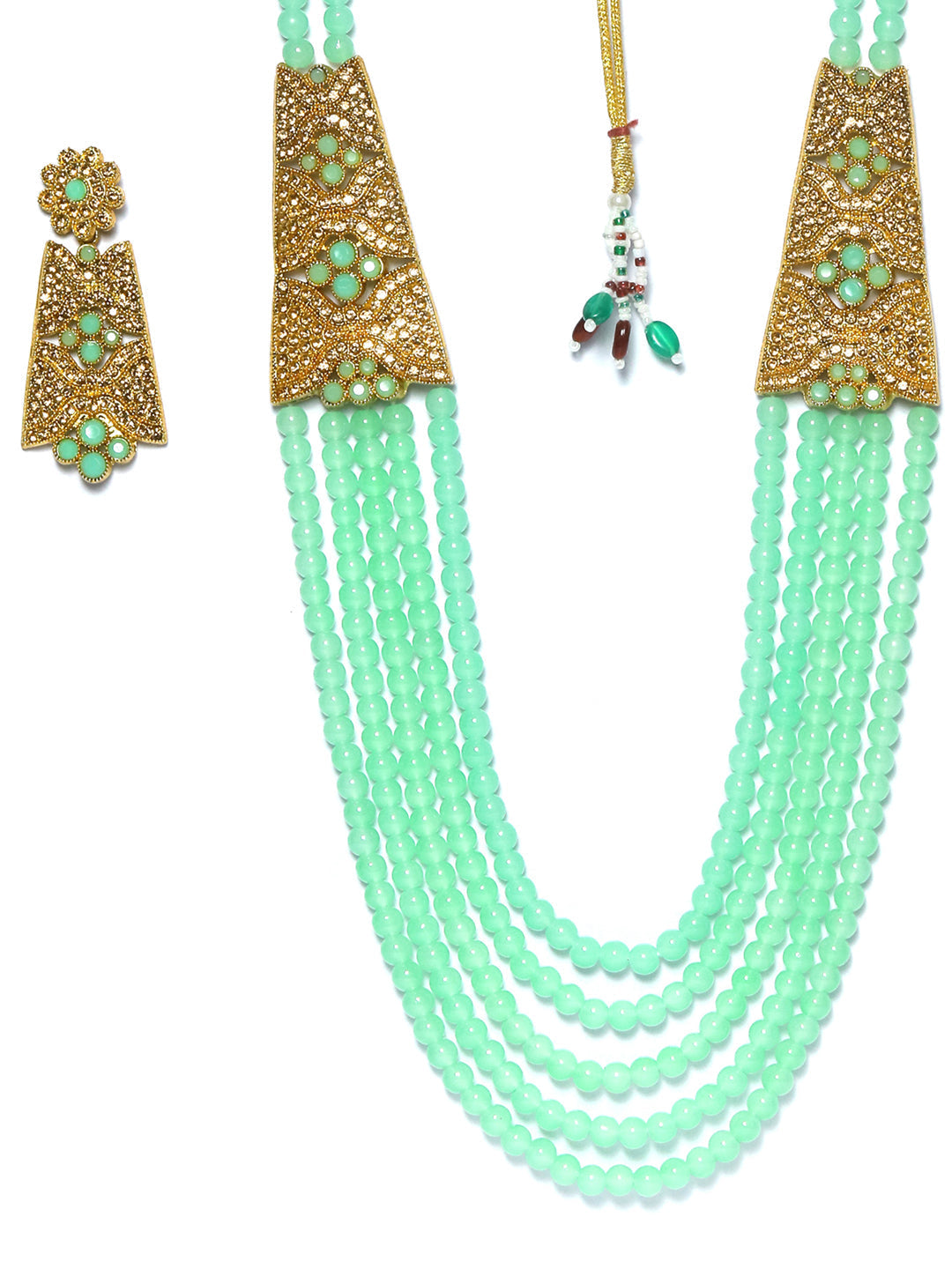 Women's Mint Green American Diamond Gold Plated Choker Set with MaangTikka - Priyaasi