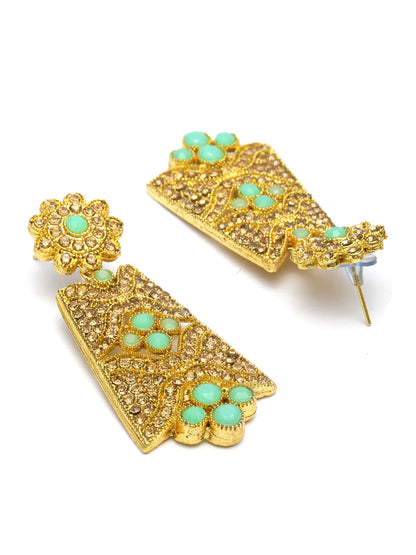 Women's Mint Green American Diamond Gold Plated Choker Set with MaangTikka - Priyaasi