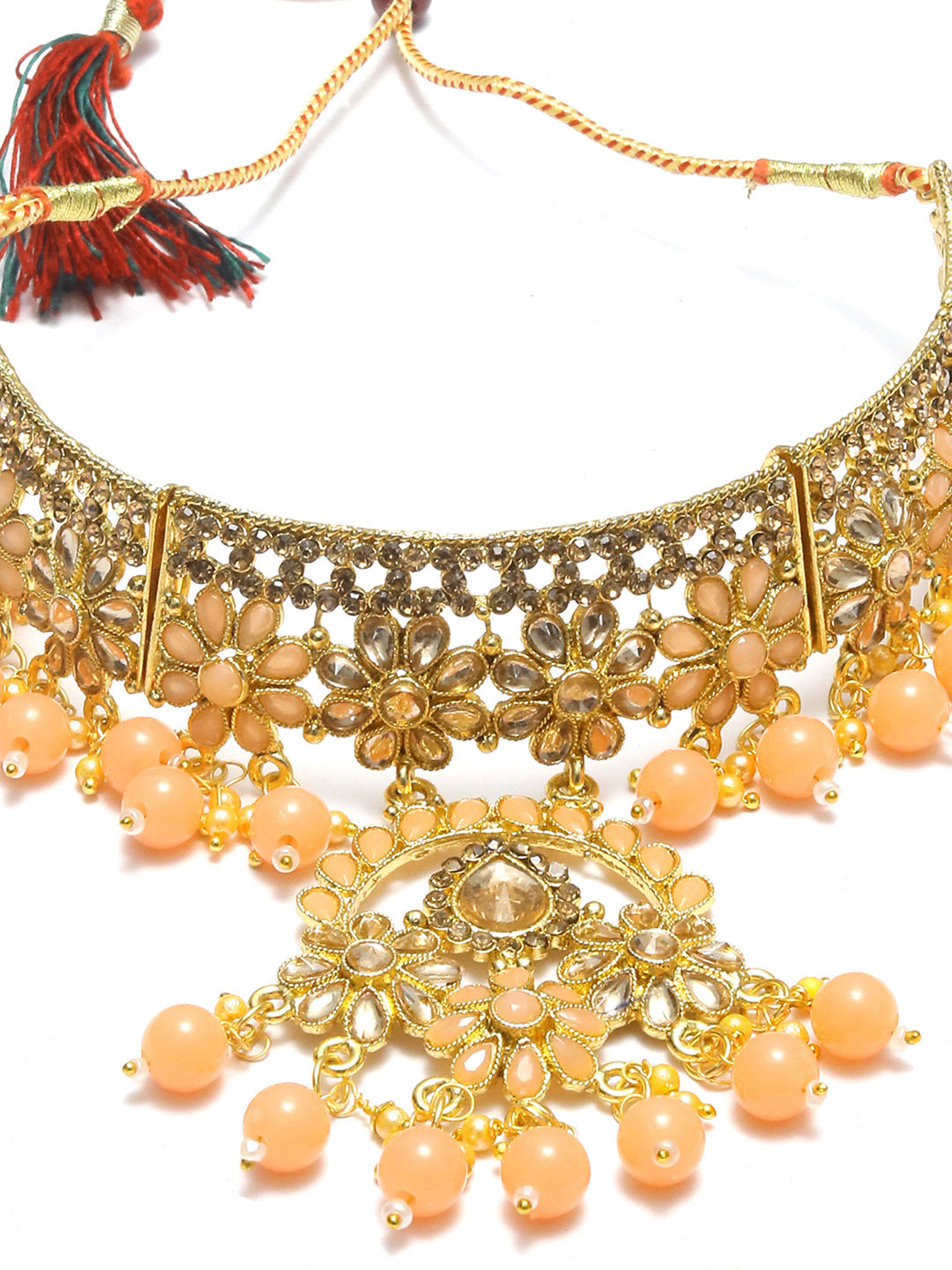 Women's Peach Kundan Gold Plated Floral Choker Set with MaangTikka - Priyaasi