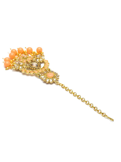 Women's Peach Kundan Gold Plated Floral Choker Set with MaangTikka - Priyaasi