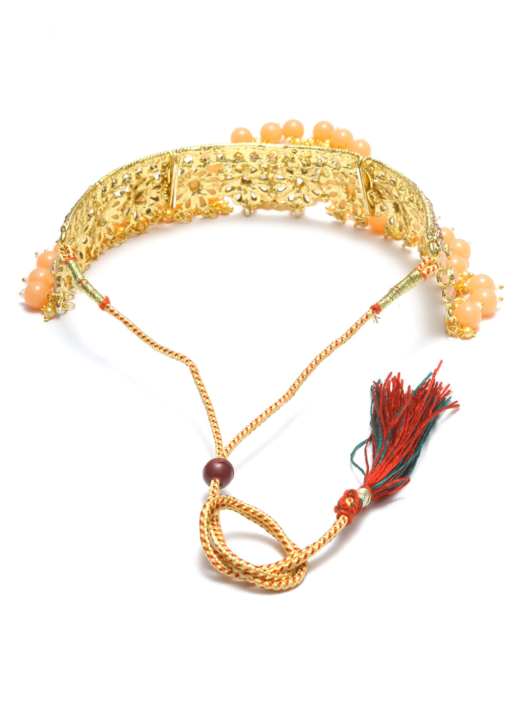 Women's Peach Kundan Gold Plated Floral Choker Set with MaangTikka - Priyaasi