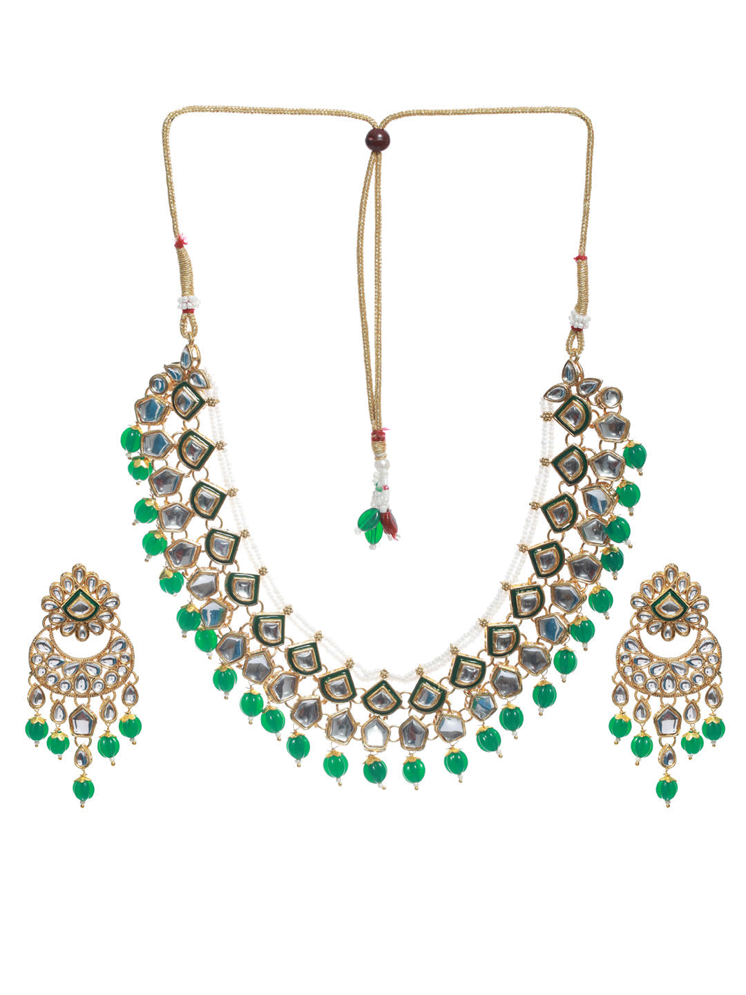 Women's Kundan Green Stone Studded Gold Plated Choker Jewellery Set - Priyaasi