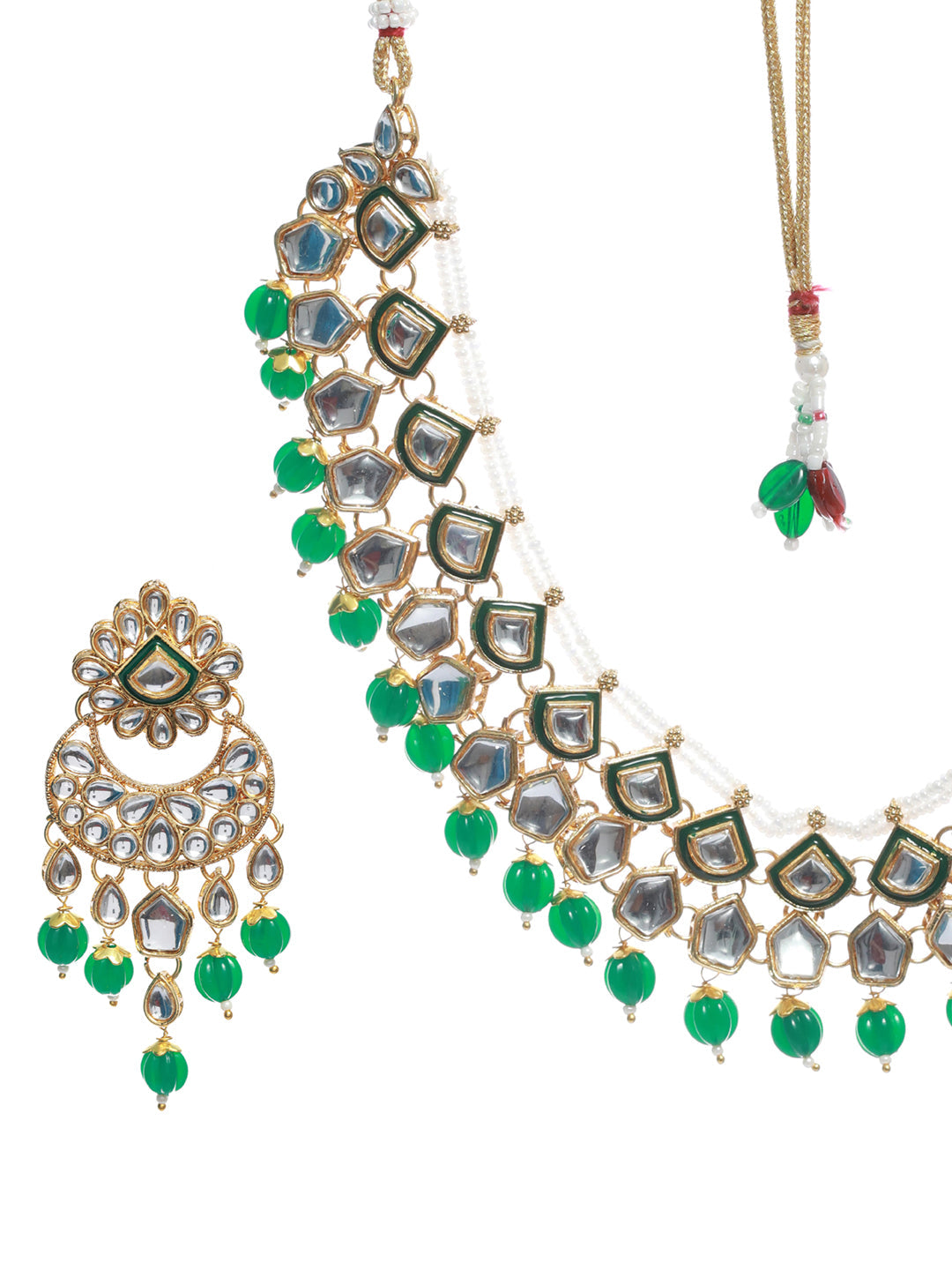 Women's Kundan Green Stone Studded Gold Plated Choker Jewellery Set - Priyaasi