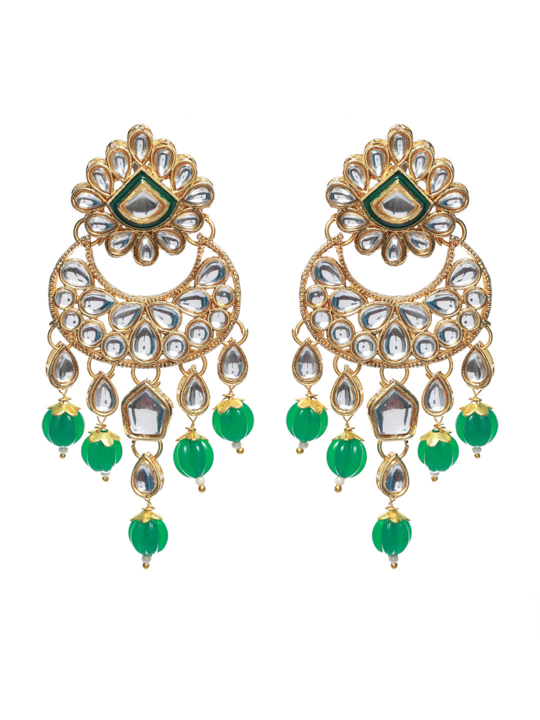 Women's Kundan Green Stone Studded Gold Plated Choker Jewellery Set - Priyaasi