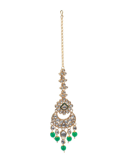 Women's Kundan Green Stone Studded Gold Plated Choker Jewellery Set - Priyaasi