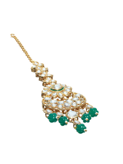 Women's Kundan Green Stone Studded Gold Plated Choker Jewellery Set - Priyaasi