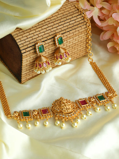 Women's Goddess Laxmi Gold Plated Choker Jewellery Set - Priyaasi