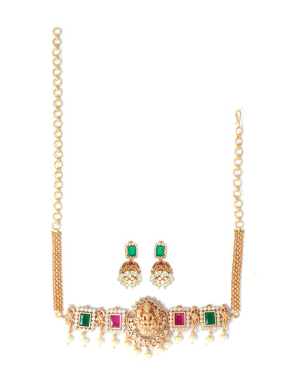 Women's Goddess Laxmi Gold Plated Choker Jewellery Set - Priyaasi