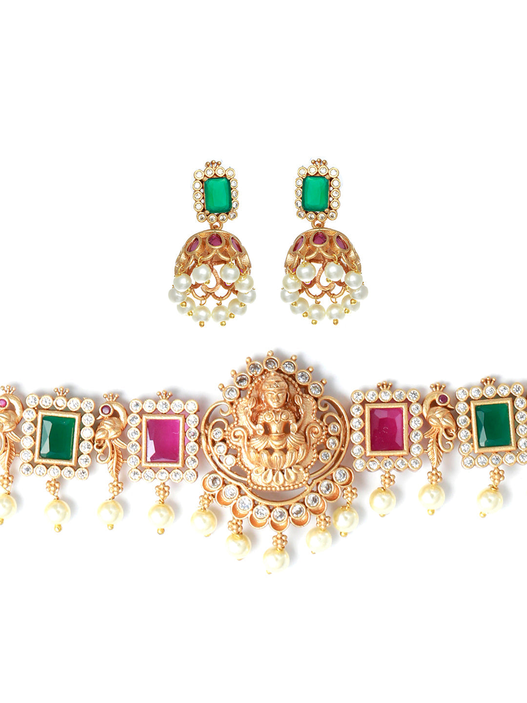 Women's Goddess Laxmi Gold Plated Choker Jewellery Set - Priyaasi