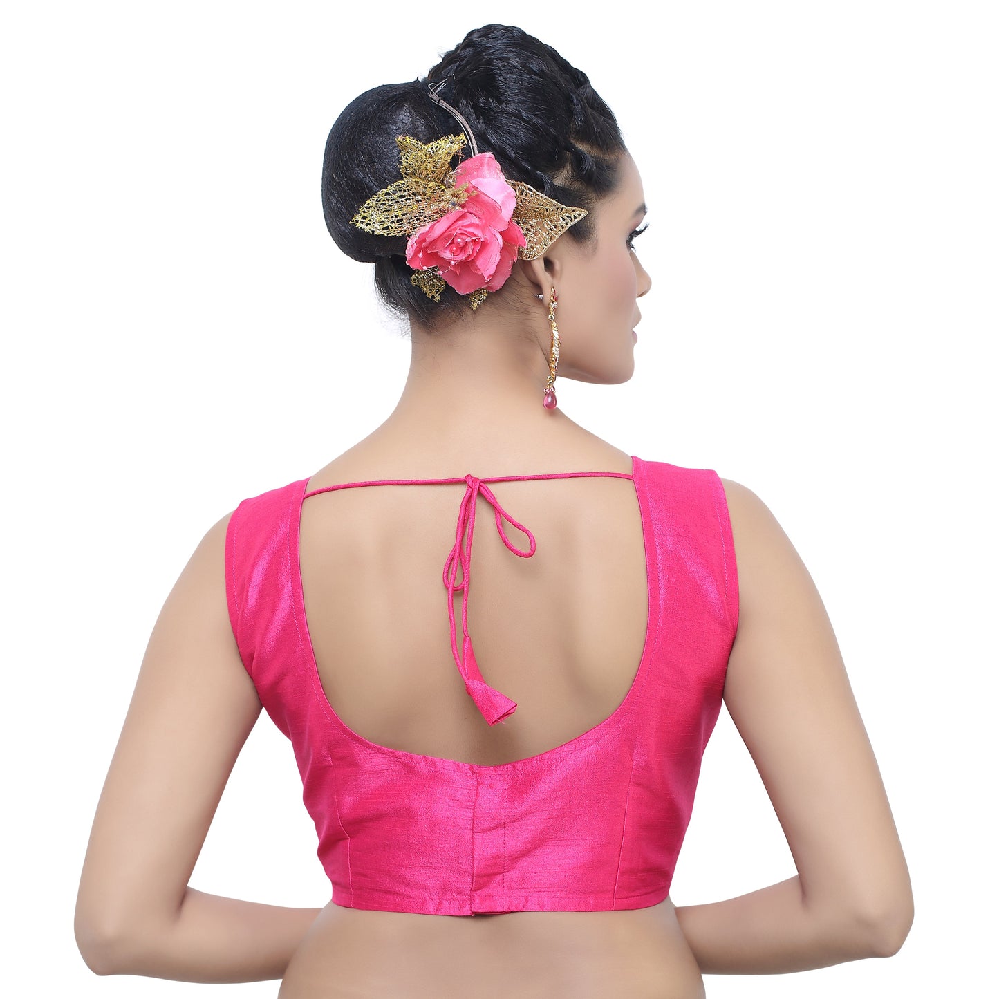 Women's Poly Raw Silk Sleeveless Stitched Saree Blouse