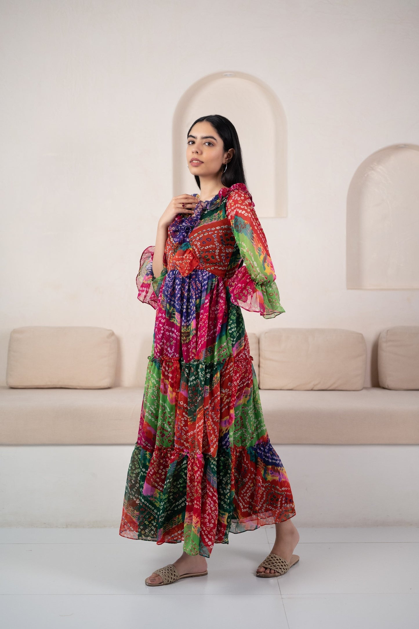 Women’S Bandhani Print Gown  - (1Pc Set)