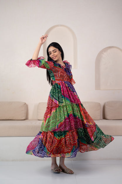 Women’S Bandhani Print Gown  - (1Pc Set)