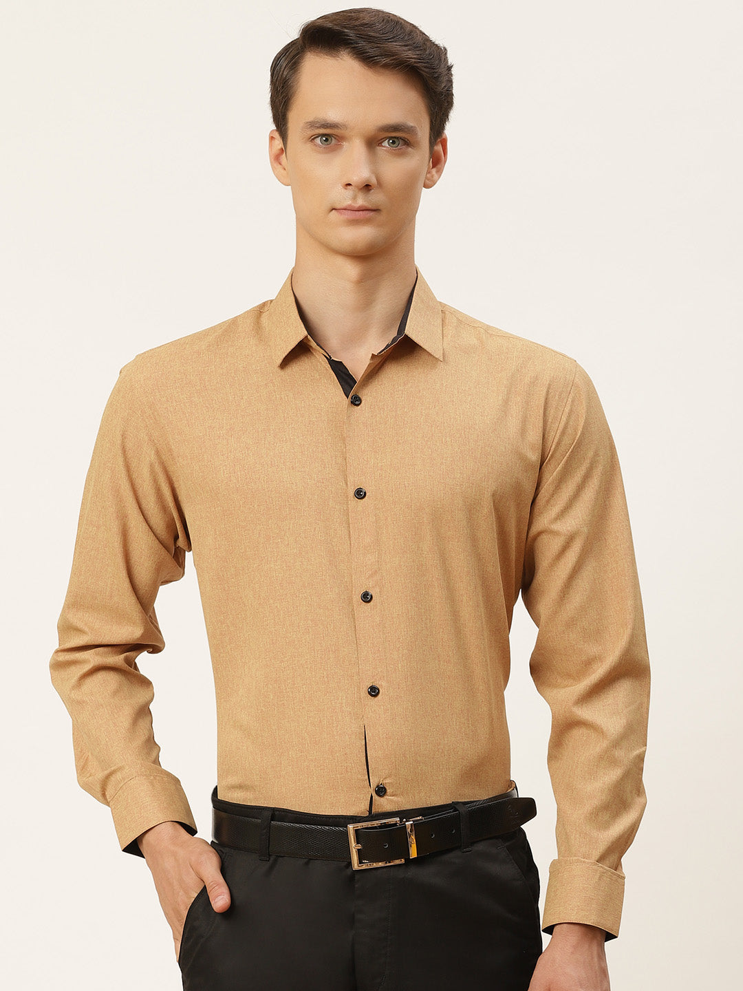 Men's Cotton Metallic Gold Solid Formal Shirt