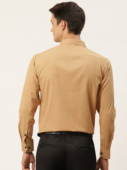 Men's Cotton Metallic Gold Solid Formal Shirt