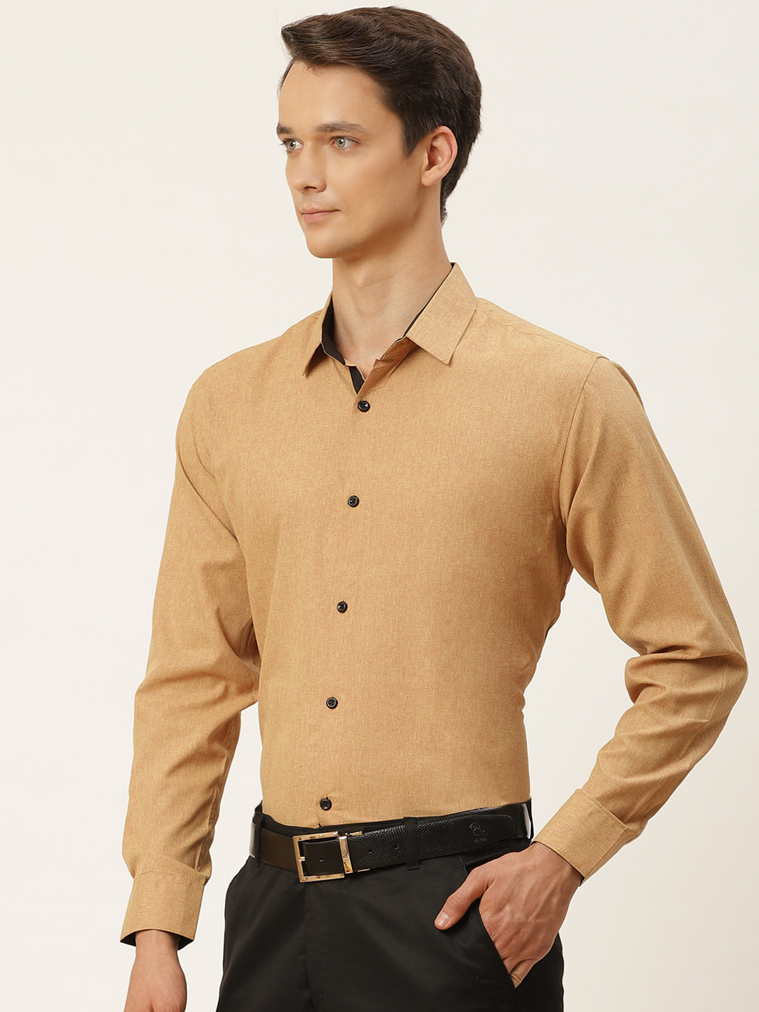 Men's Cotton Metallic Gold Solid Formal Shirt