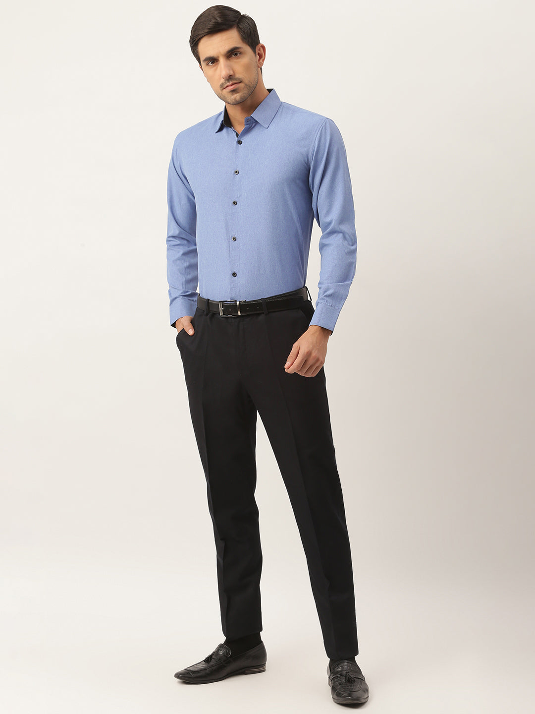 Men's Cotton Blue Solid Formal Shirt