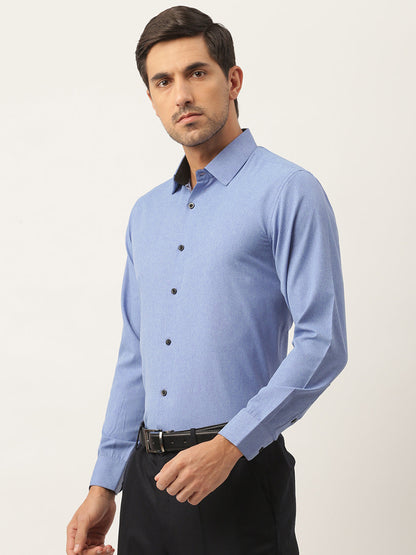 Men's Cotton Blue Solid Formal Shirt