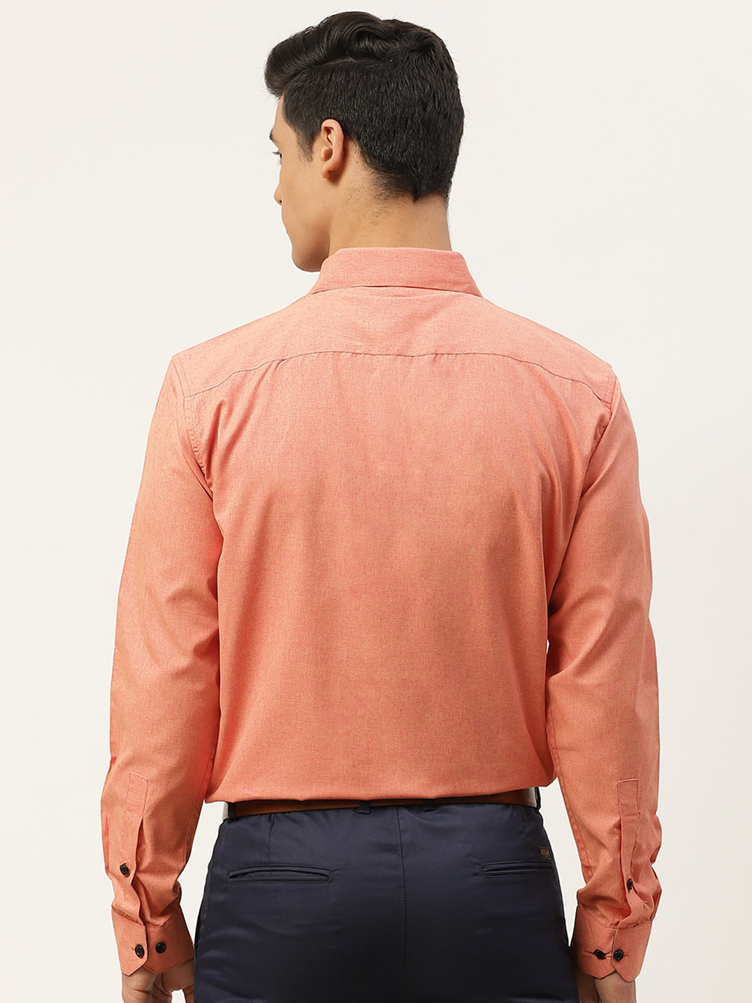 Men's Cotton Orange Solid Formal Shirt