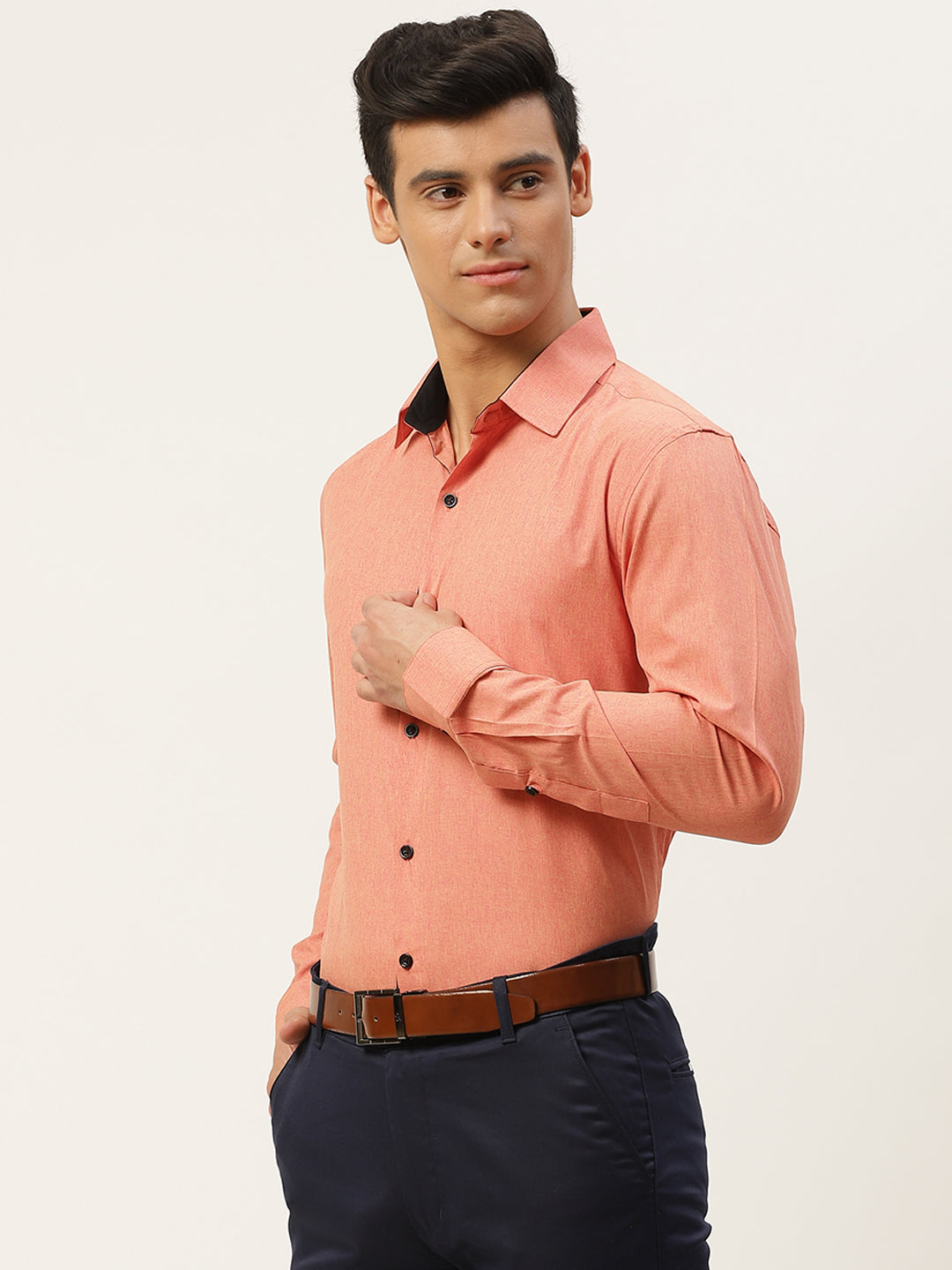 Men's Cotton Orange Solid Formal Shirt