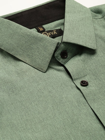 Men's Cotton Green Solid Formal Shirt