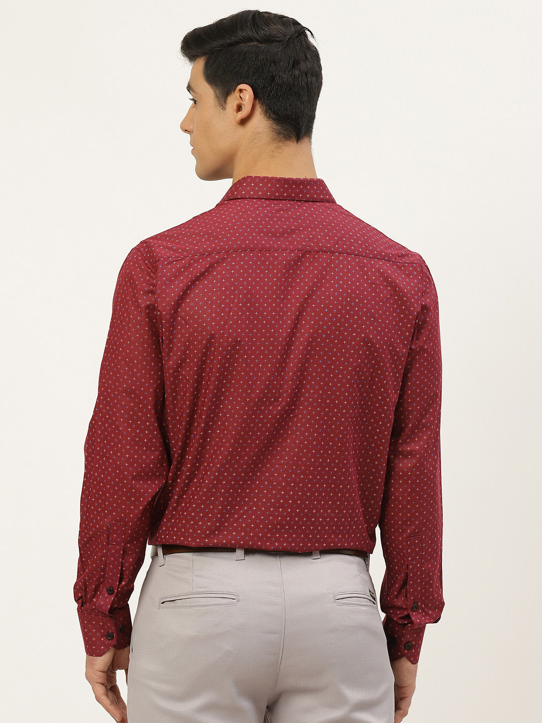 Mens Cotton Burgundy Printed Formal Shirt