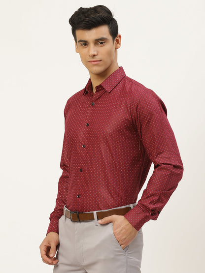 Mens Cotton Burgundy Printed Formal Shirt