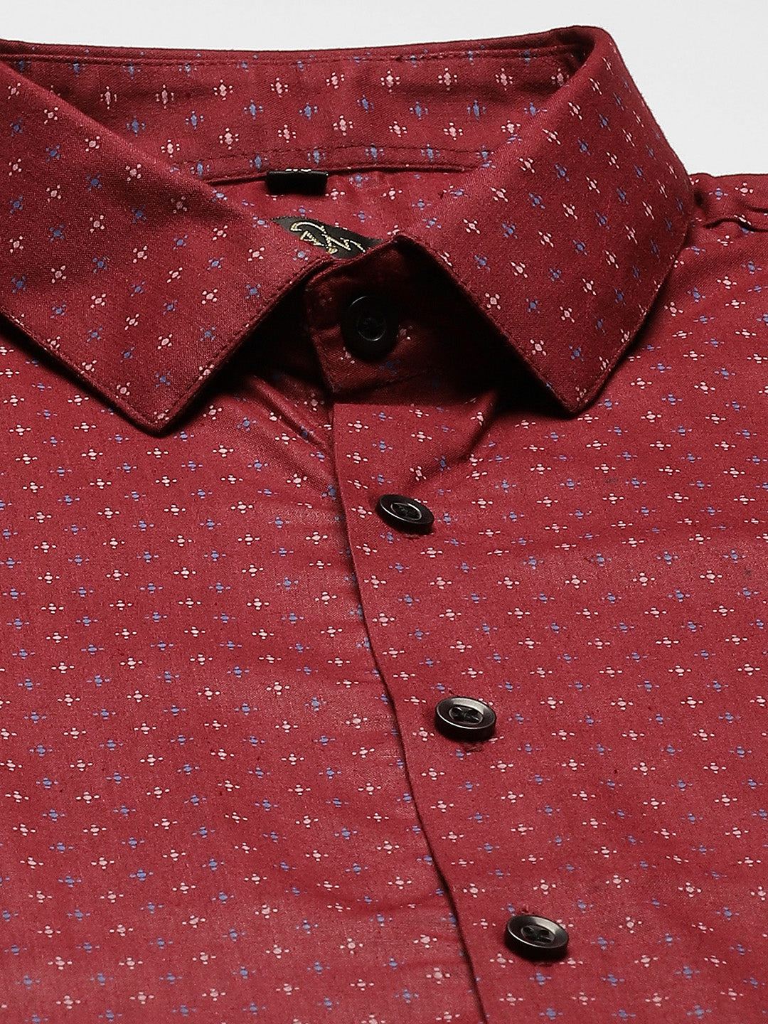 Mens Cotton Burgundy Printed Formal Shirt