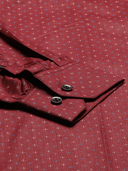 Mens Cotton Burgundy Printed Formal Shirt