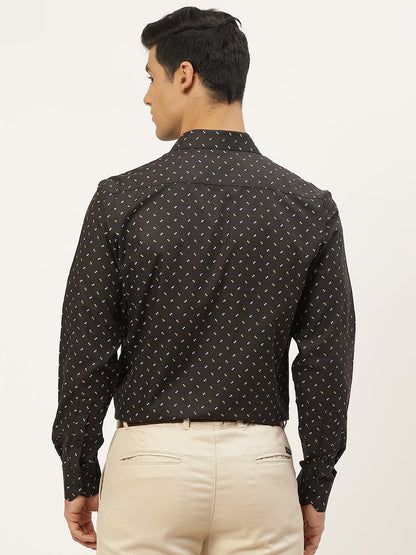 Mens Cotton Black Printed Formal Shirt